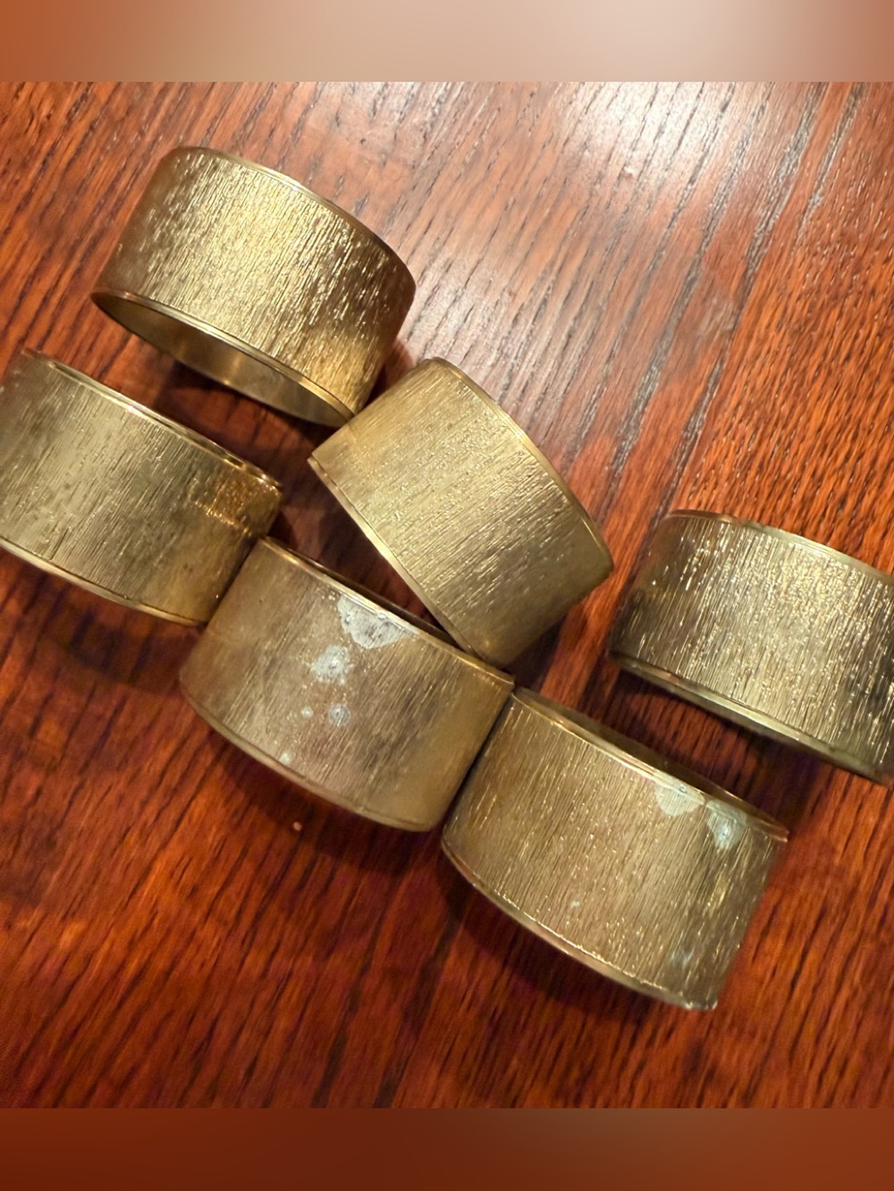 Set of Six Gold Brass? Textured Napkin Rings